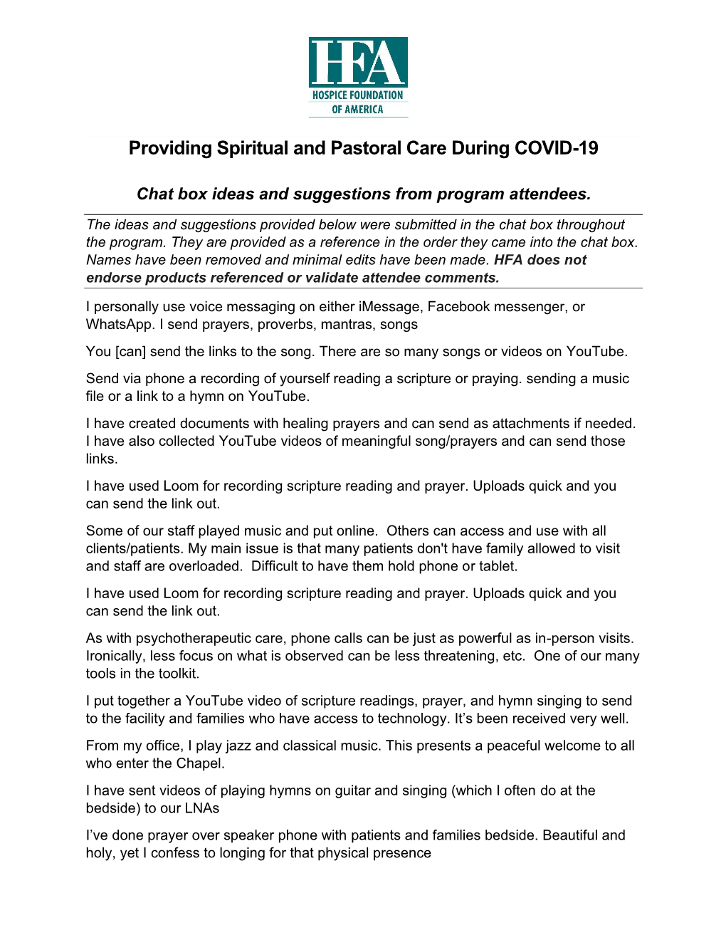 Providing Spiritual and Pastoral Care During COVID-19
