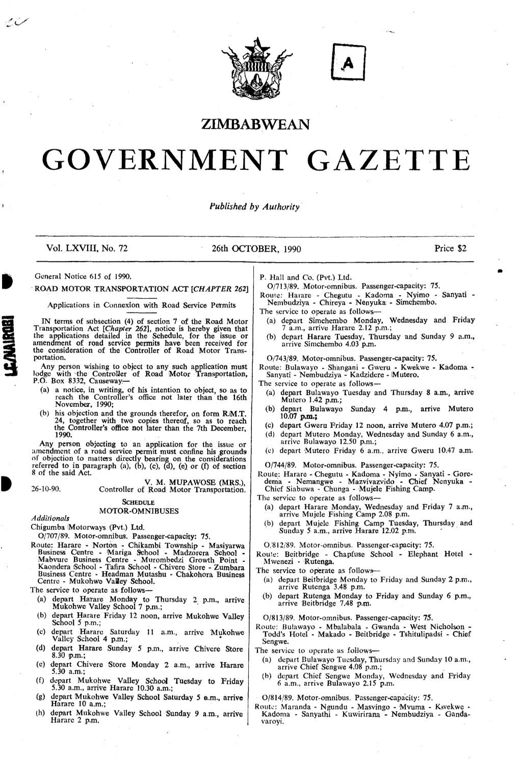 Zimbabwean Government Gazette