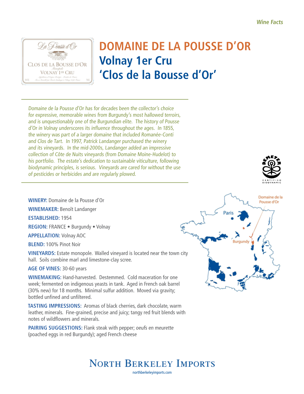 DOMAINE DE LA POUSSE D'or Volnay 1Er Cru 'Clos De La Bousse D'or'