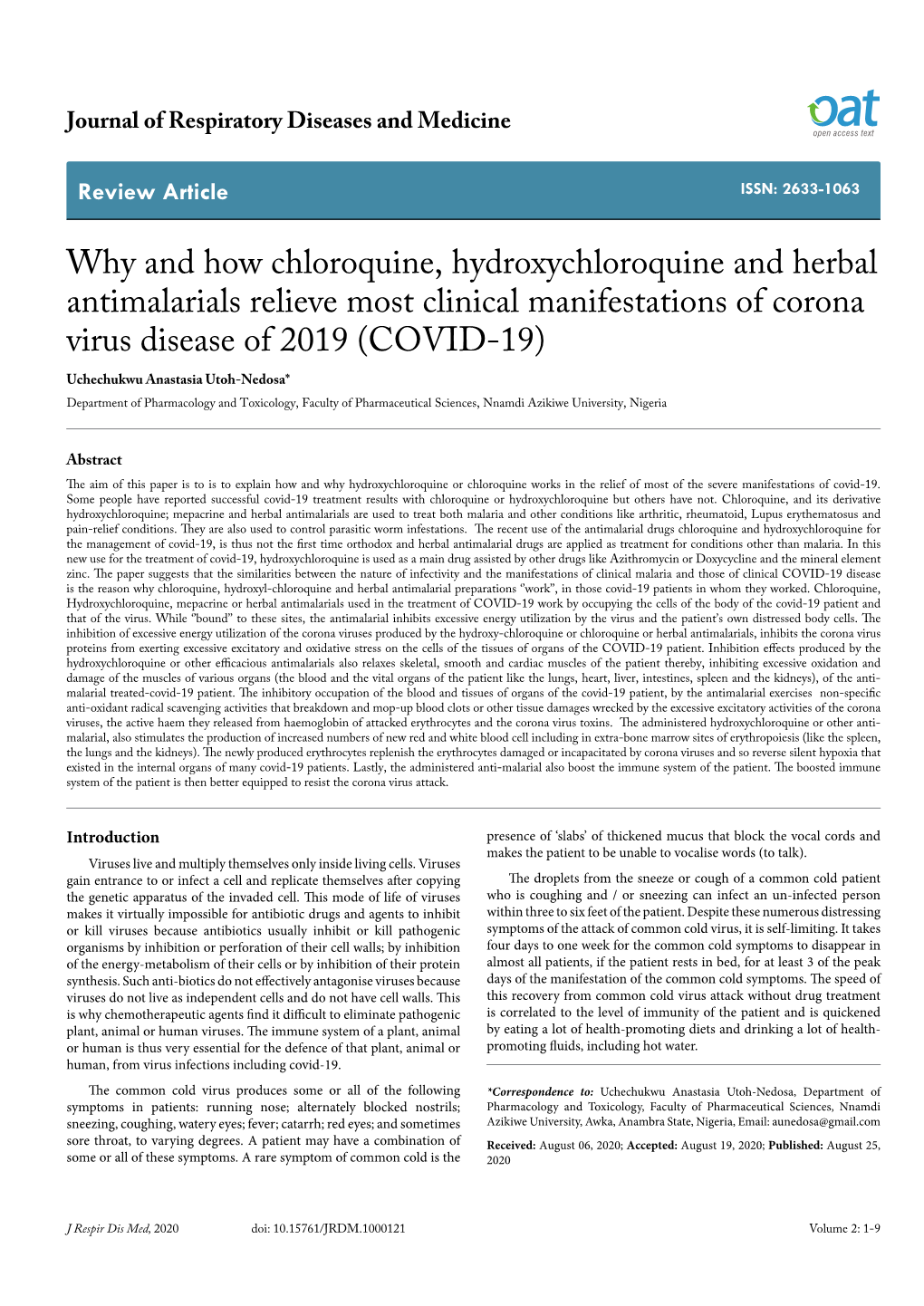 Review Article ISSN: 2633-1063