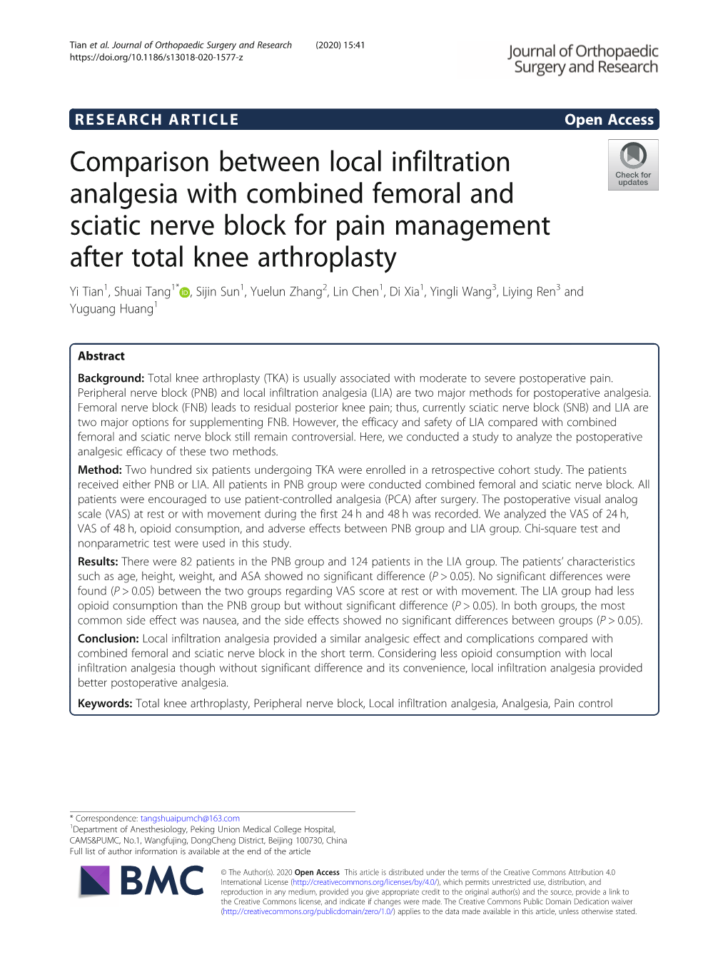 Comparison Between Local Infiltration Analgesia with Combined Femoral