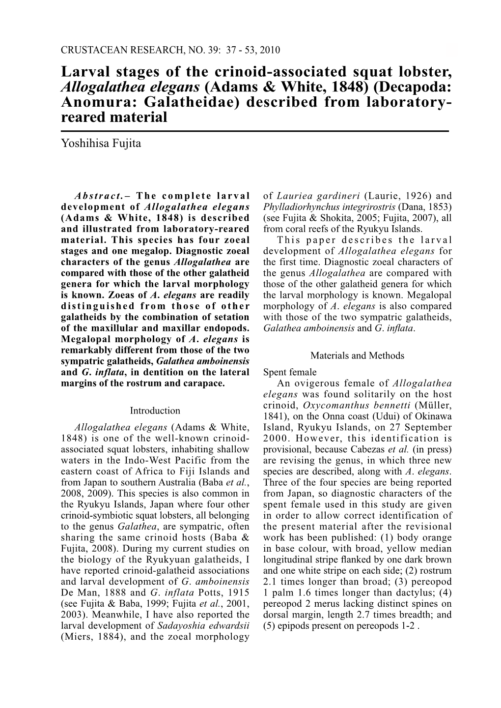 Larval Stages of the Crinoid-Associated Squat