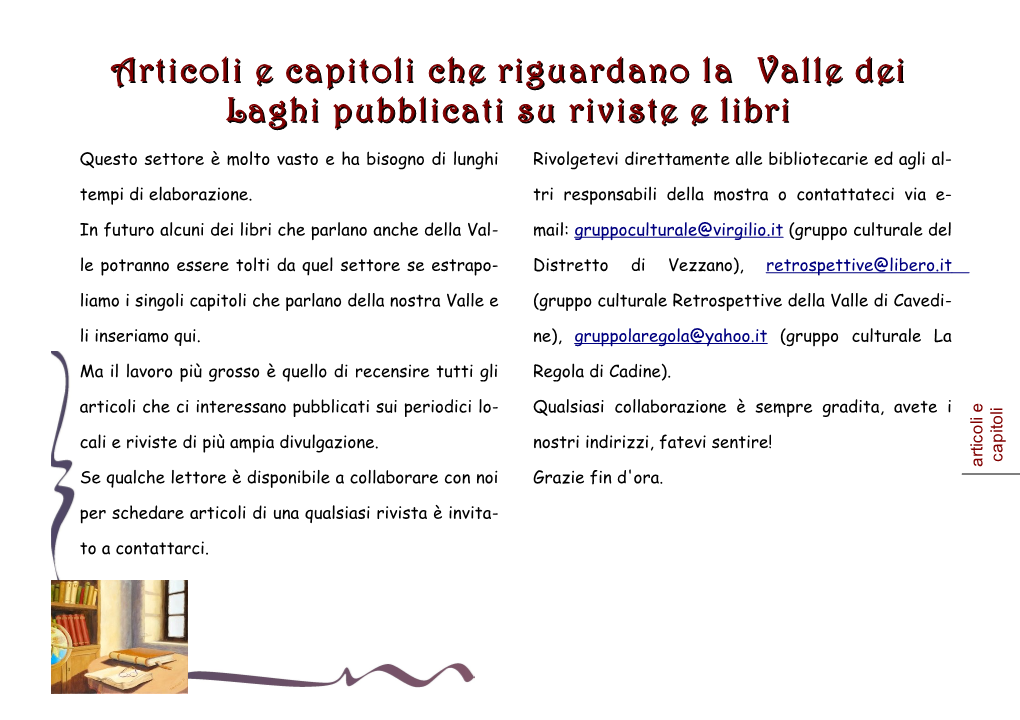 Articoli E Capitoli Che Riguardano La Valle Dei Laghi Pubblicati Su Riviste