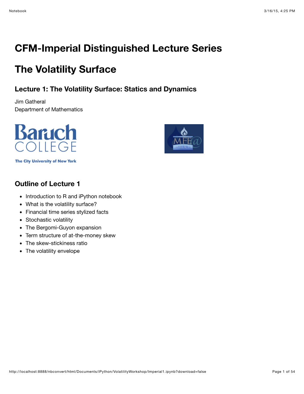 CFM-Imperial Distinguished Lecture Series the Volatility Surface