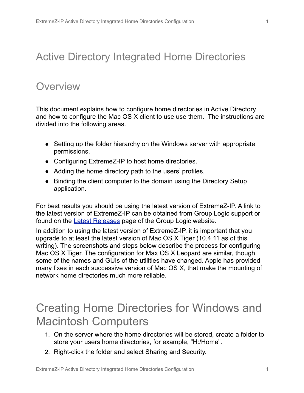 Creating Home Directories for Windows and Macintosh Computers 1