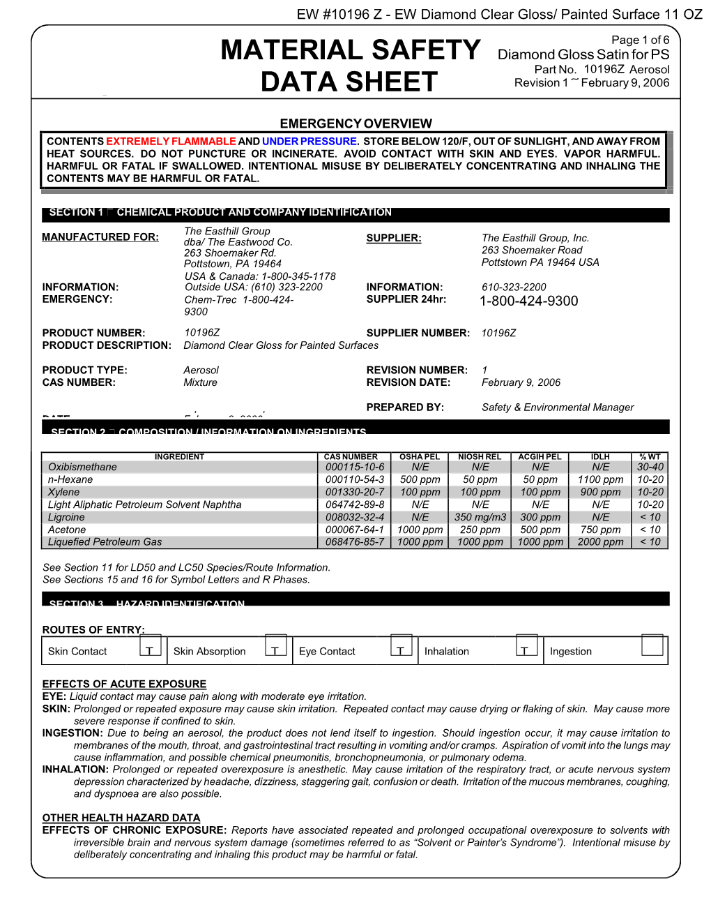 Material Safety Data Sheet