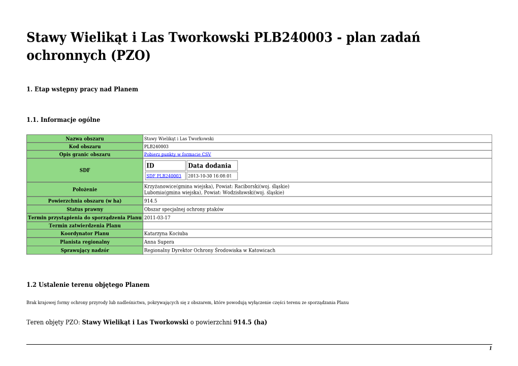 Stawy Wielikąt I Las Tworkowski PLB240003 - Plan Zadań Ochronnych (PZO)