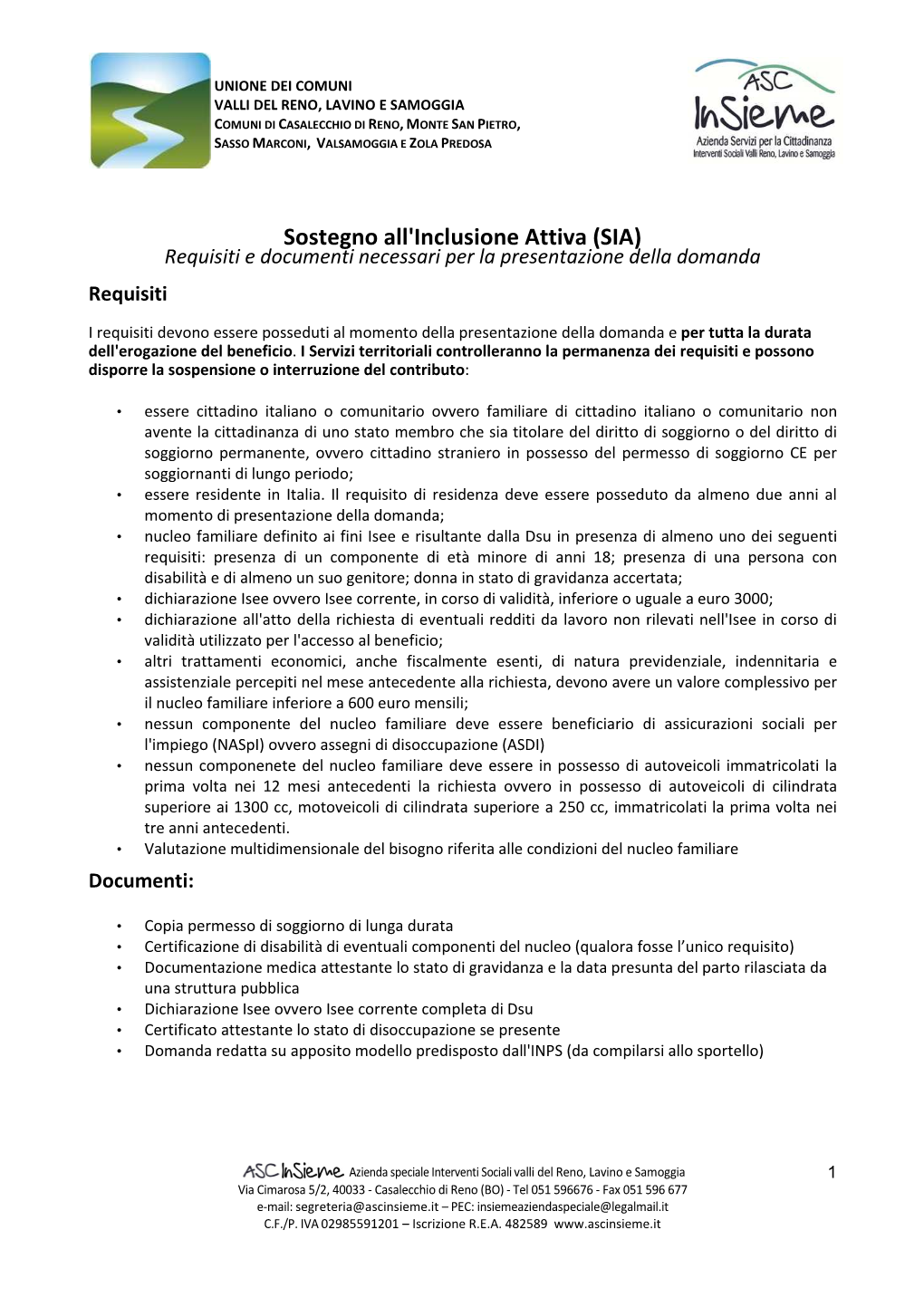 SIA Elenco Requisiti Documenti X Utenti