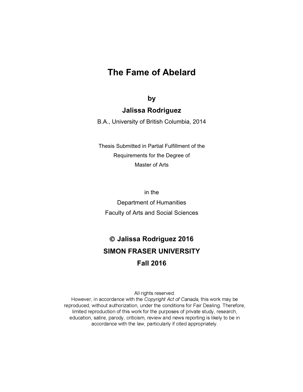 The Fame of Abelard