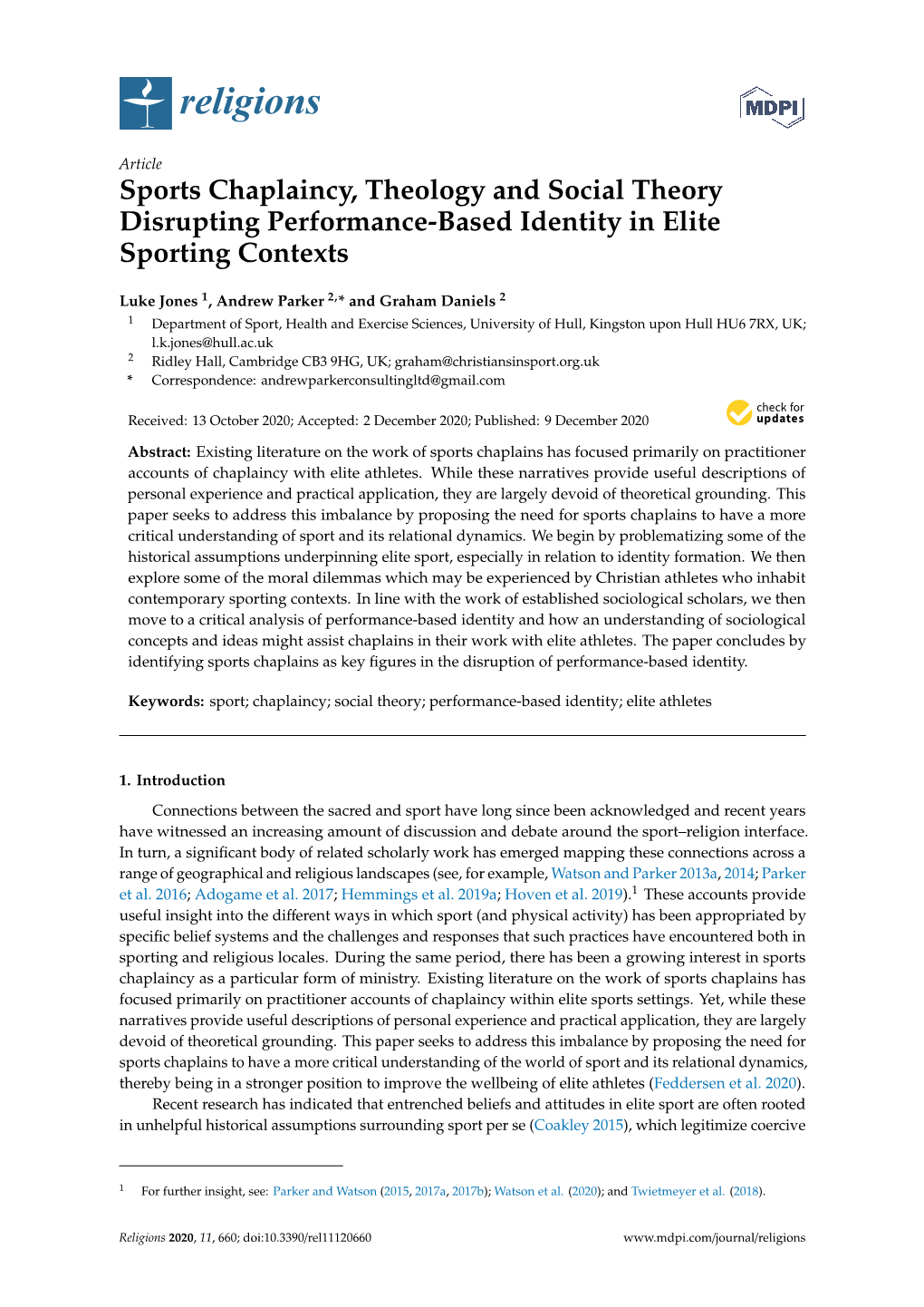 Sports Chaplaincy, Theology and Social Theory Disrupting Performance-Based Identity in Elite Sporting Contexts