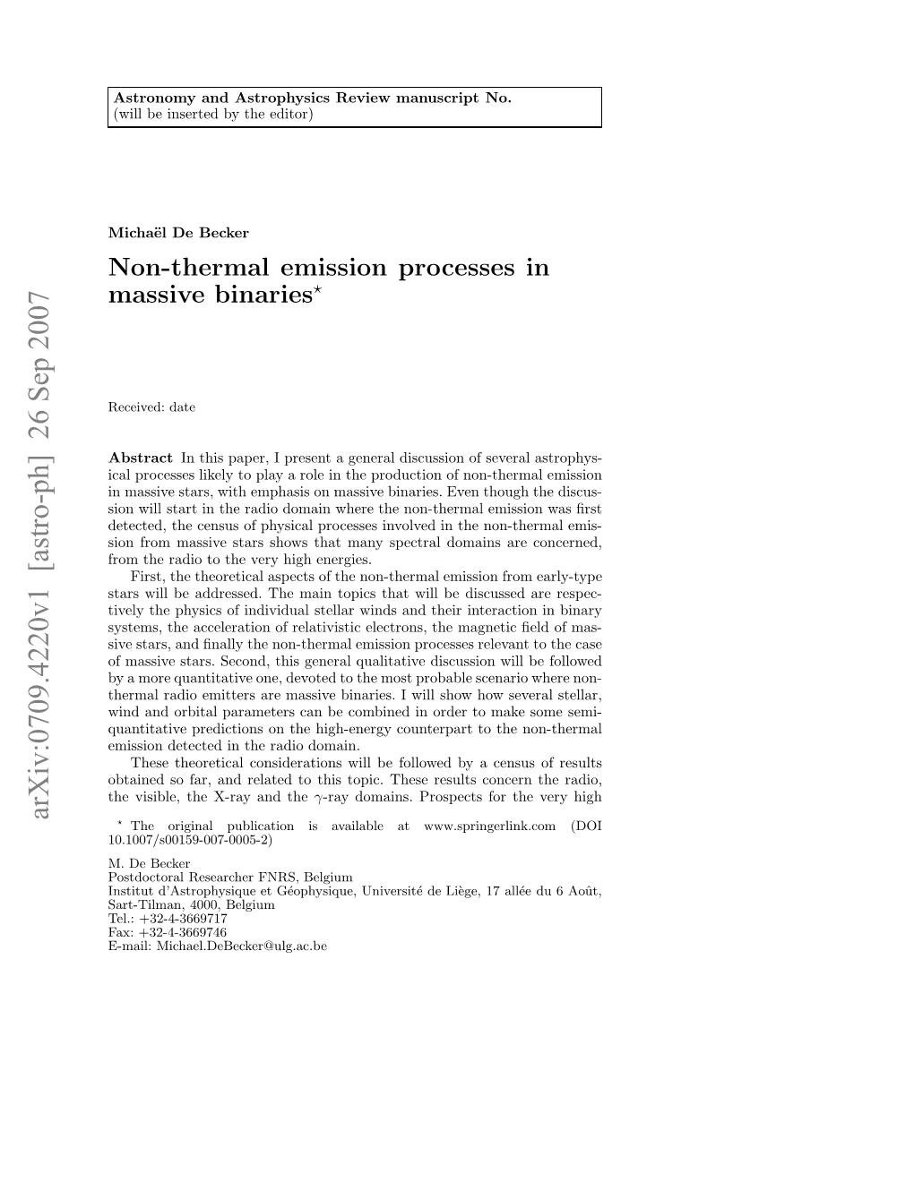 Non-Thermal Emission Processes in Massive Binaries 3