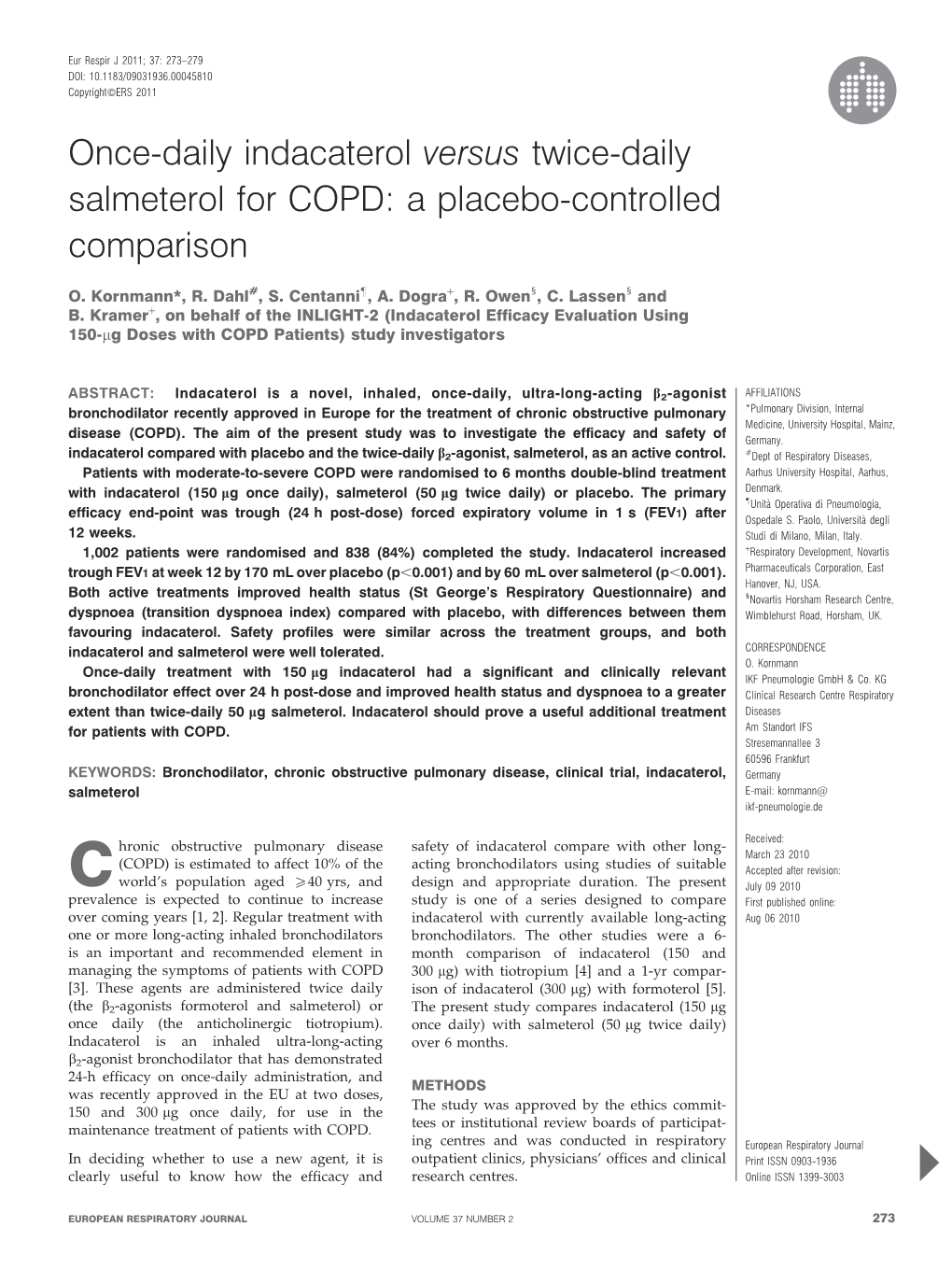 Once-Daily Indacaterol Versus Twice-Daily Salmeterol for COPD: a Placebo-Controlled Comparison