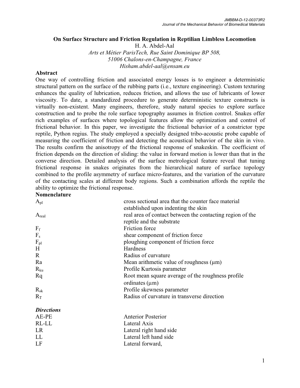 1 on Surface Structure and Friction Regulation in Reptilian Limbless