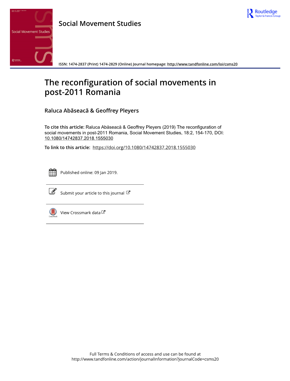 The Reconfiguration of Social Movements in Post-2011 Romania