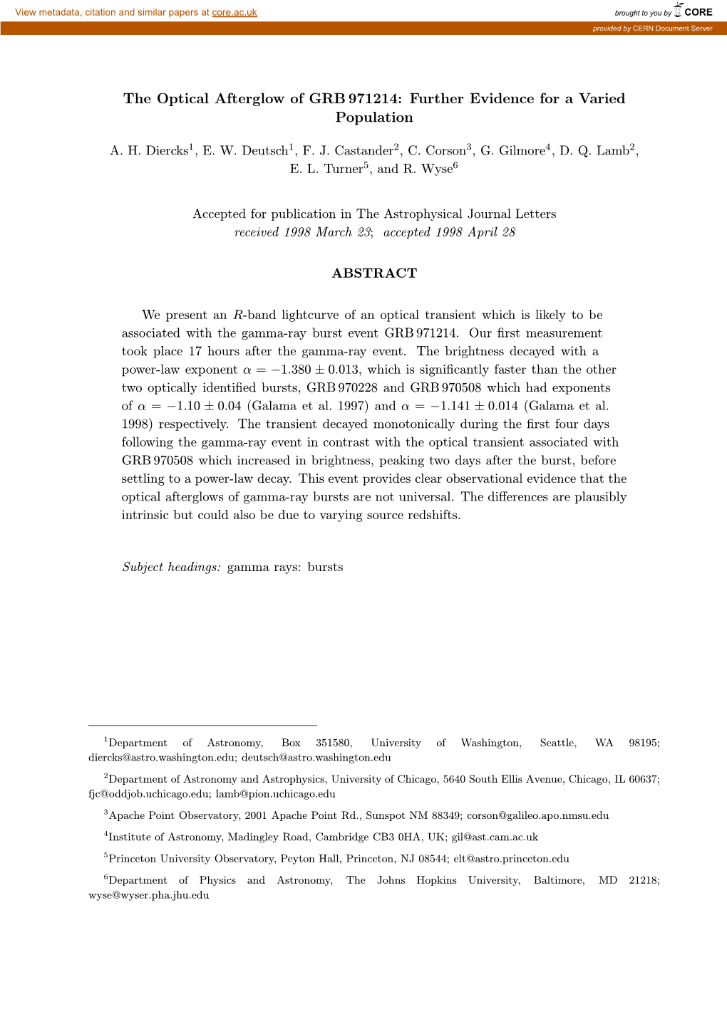 The Optical Afterglow of GRB971214