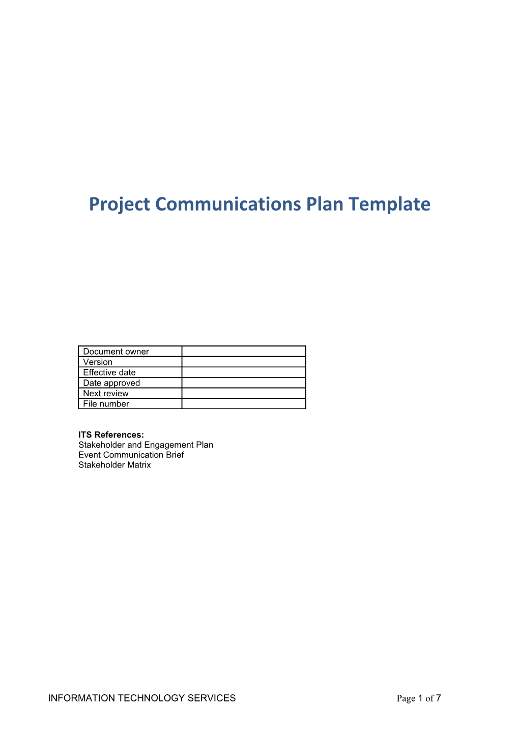 Project Communications Plan Template