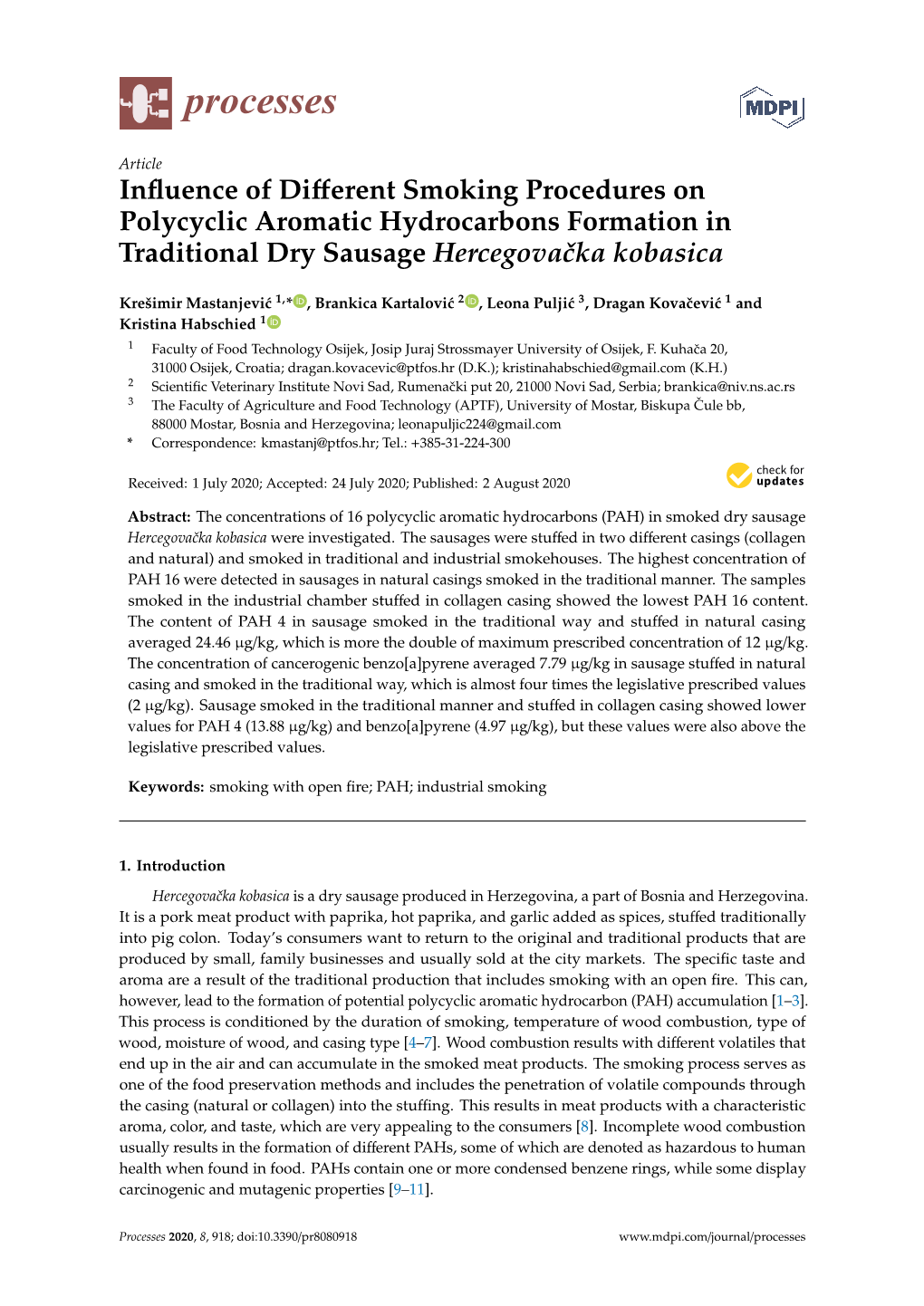 Influence of Different Smoking Procedures on Polycyclic Aromatic