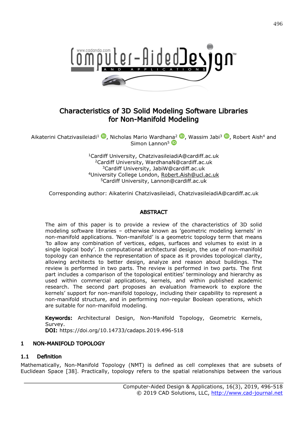 Characteristics of 3D Solid Modeling Software Libraries for Non-Manifold Modeling
