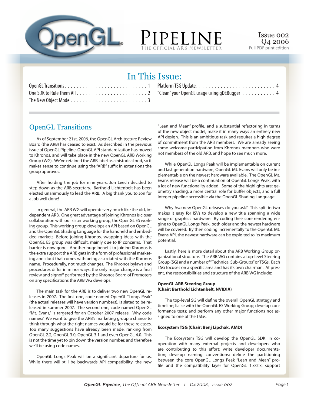 Pipeline Q4 2006 the Official ARB Newsletter Full PDF Print Edition