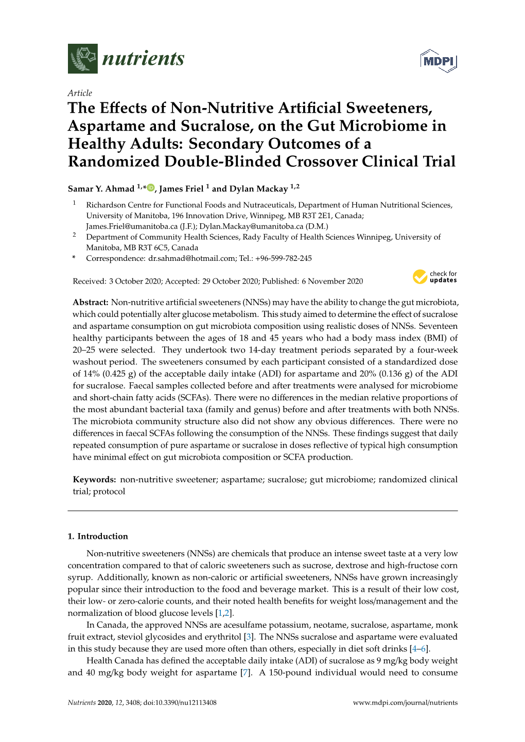 The Effects of Non-Nutritive Artificial Sweeteners, Aspartame And