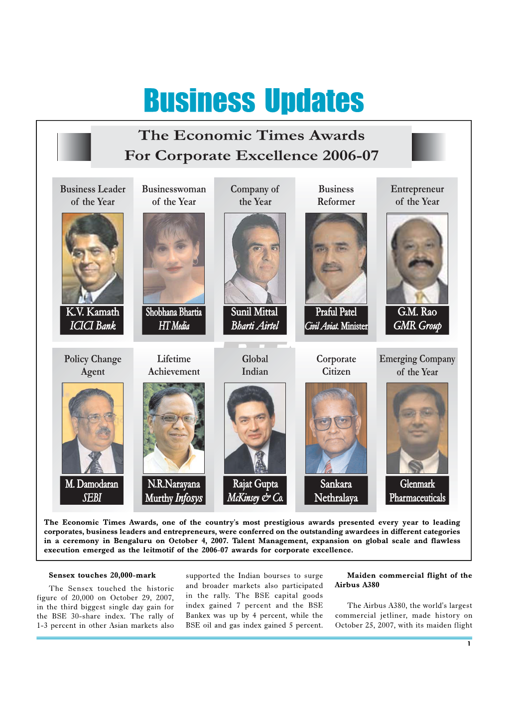 Business Updates the Economic Times Awards for Corporate Excellence 2006-07