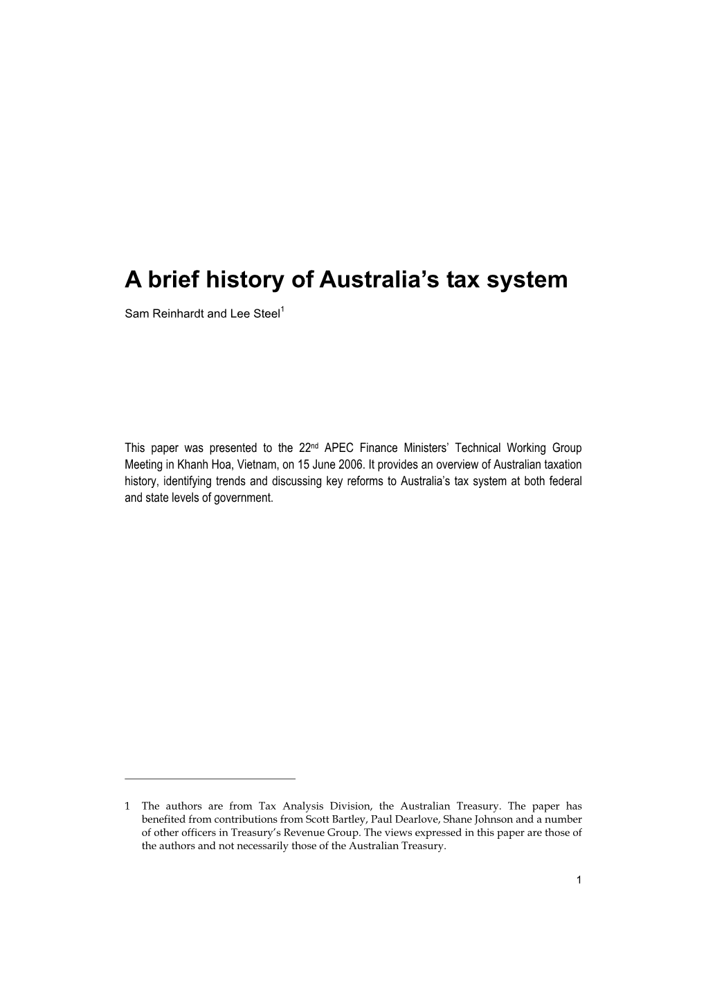 A Brief History of Australia's Tax System