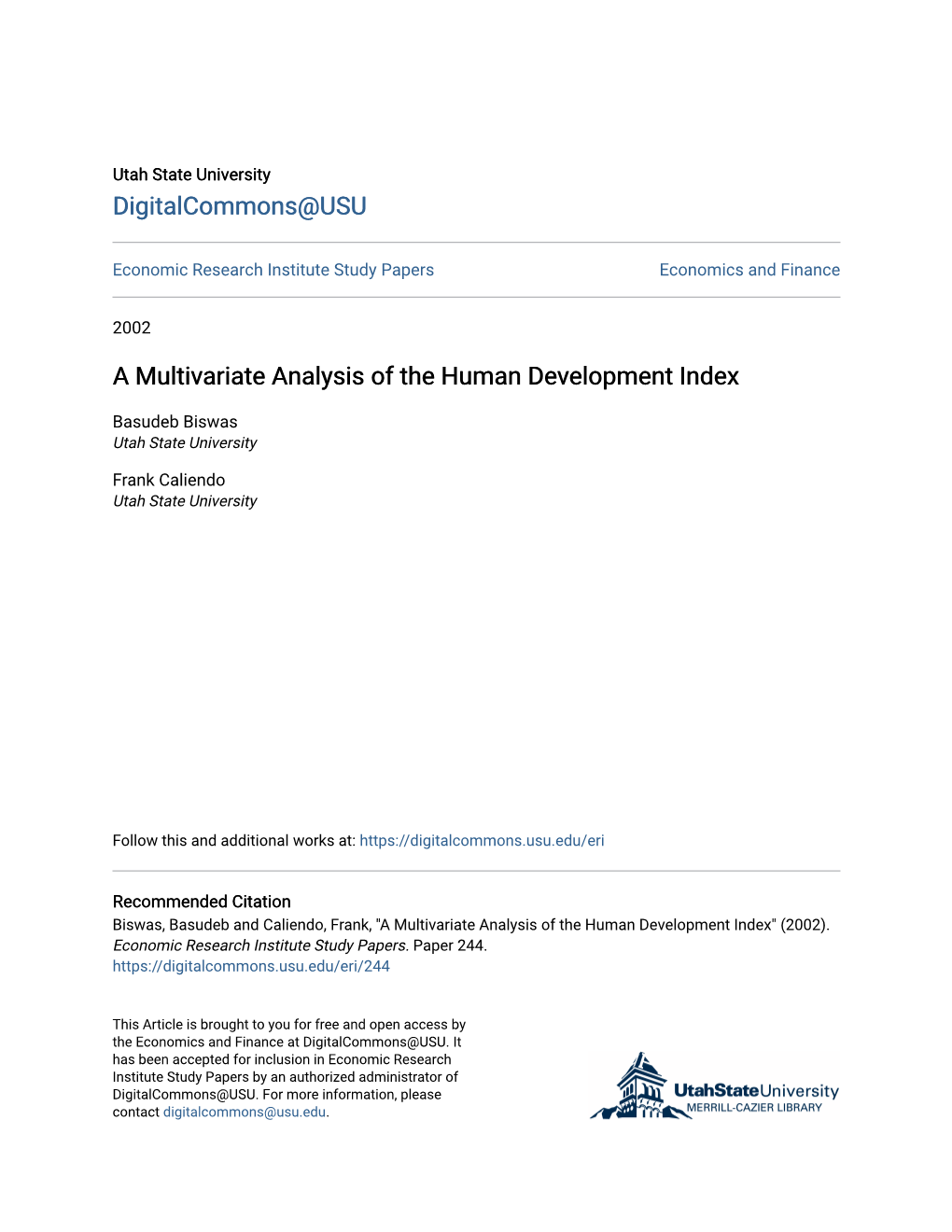 A Multivariate Analysis of the Human Development Index