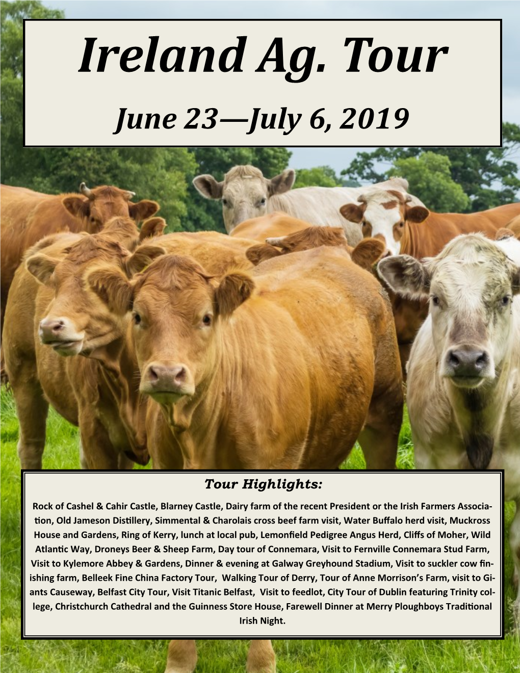 Ireland Ag. Tour June 23—July 6, 2019