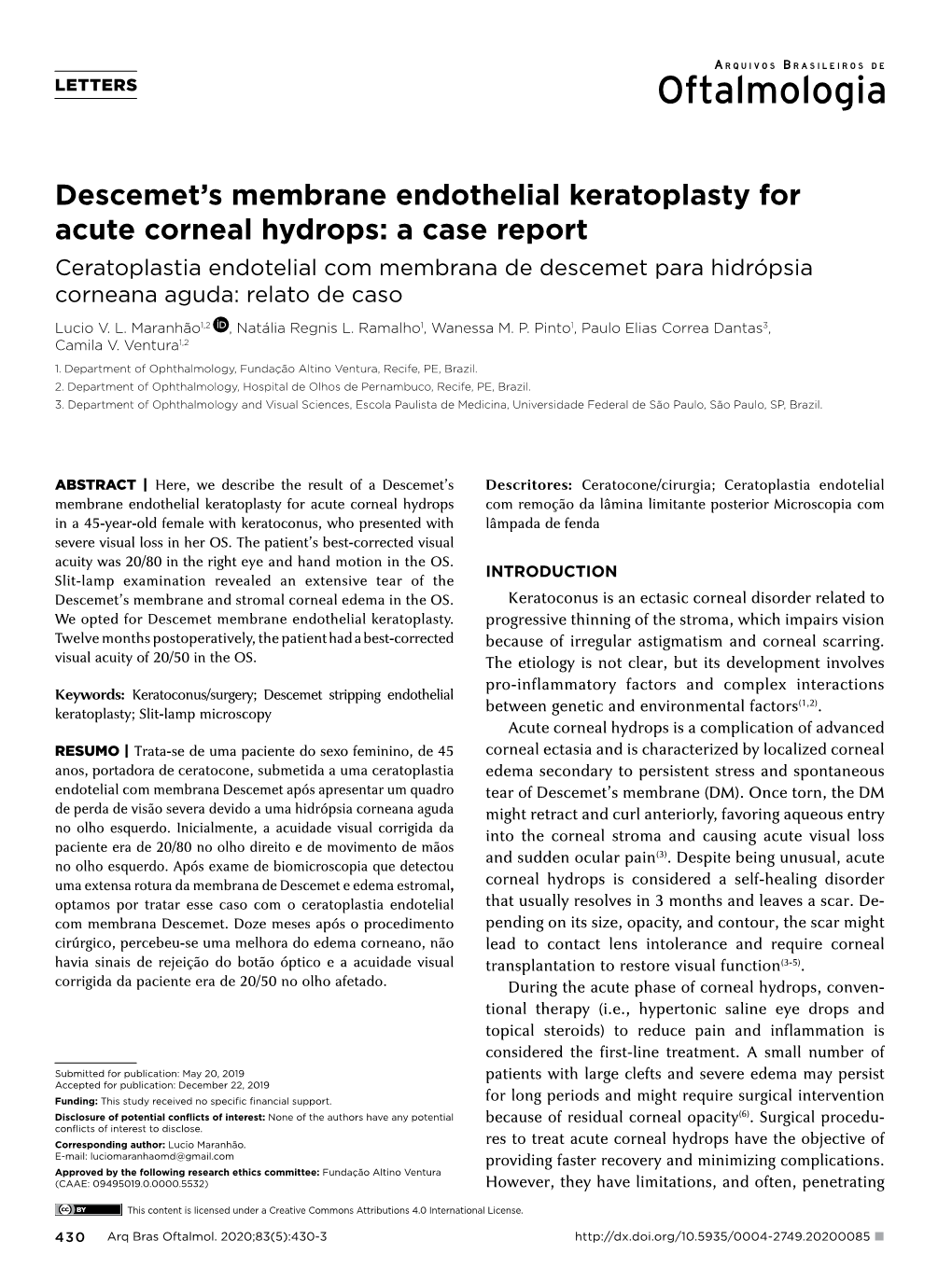 Descemet's Membrane Endothelial Keratoplasty for Acute Corneal Hydrops