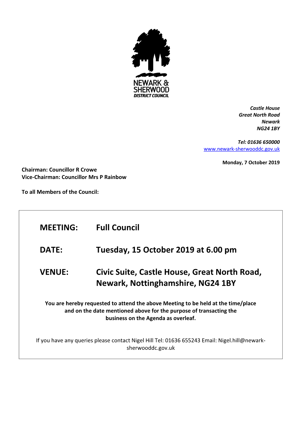 (Public Pack)Agenda Document for Full Council, 15/10/2019 18:00