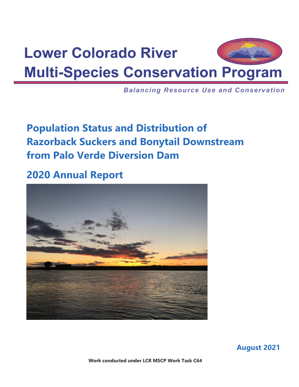 Population Status and Distribution of Razorback Suckers and Bonytail Downstream from Palo Verde Diversion Dam 2020 Annual Report