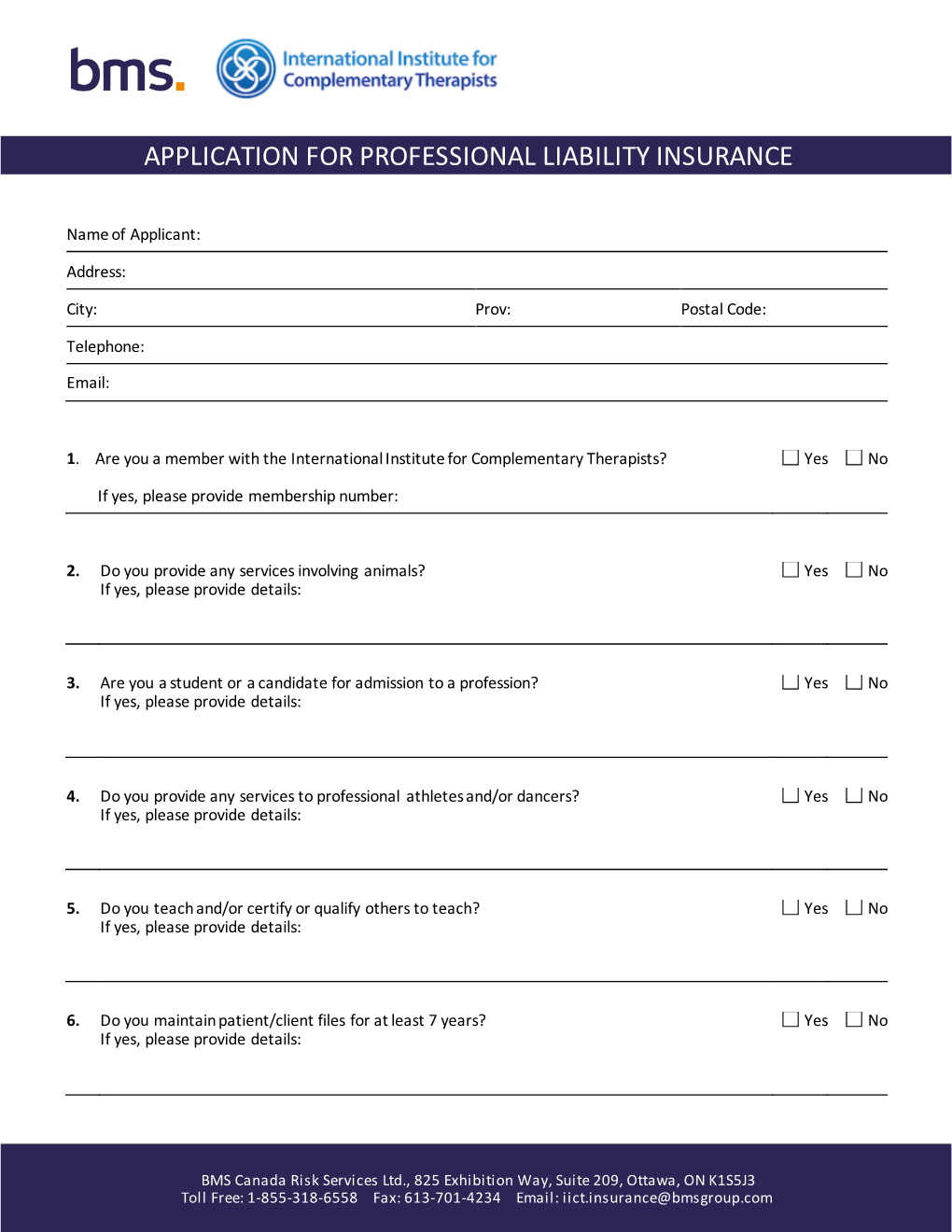 Application for Professional Liability Insurance