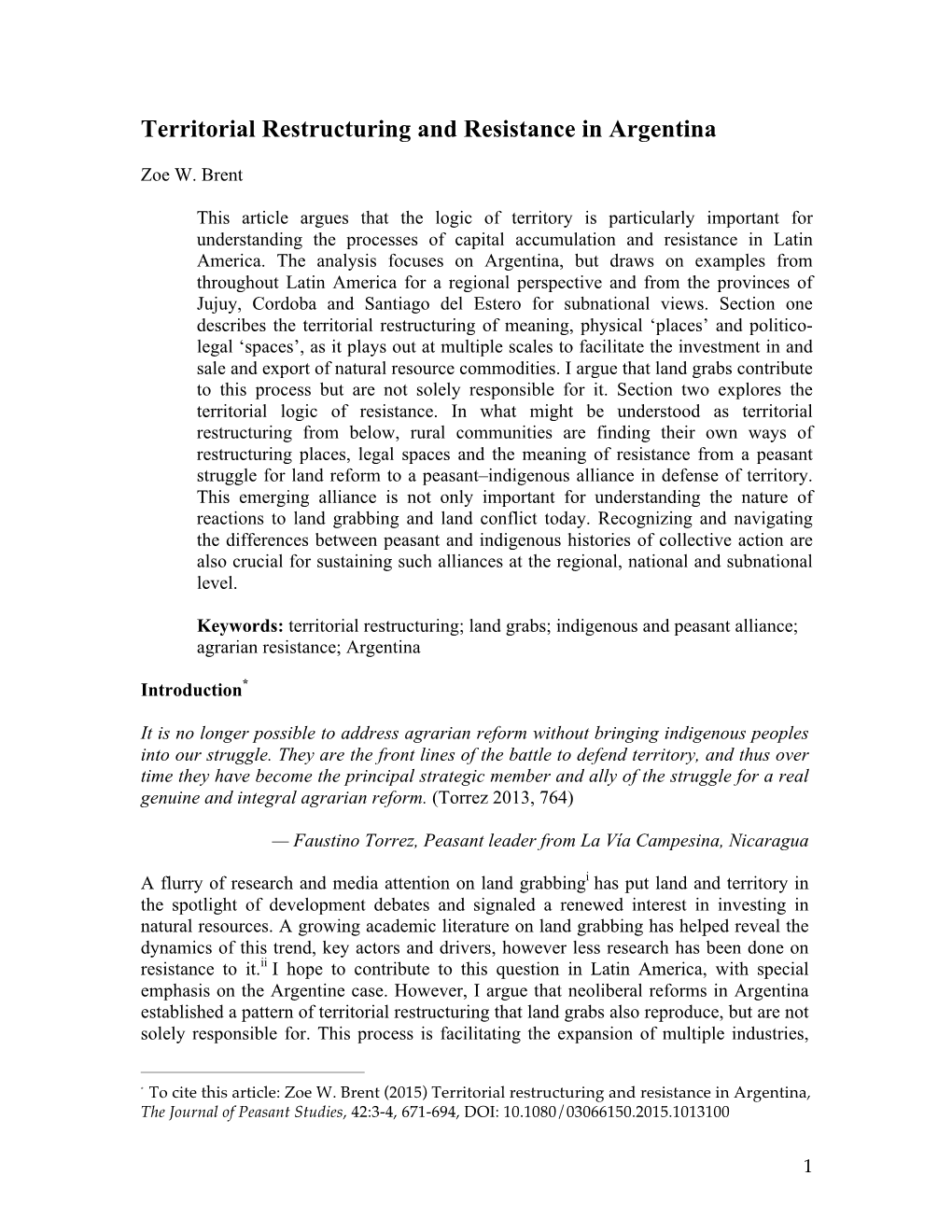 JPS Zoe Brent (2015) Territorial Restructuring and Resistance in Argentina