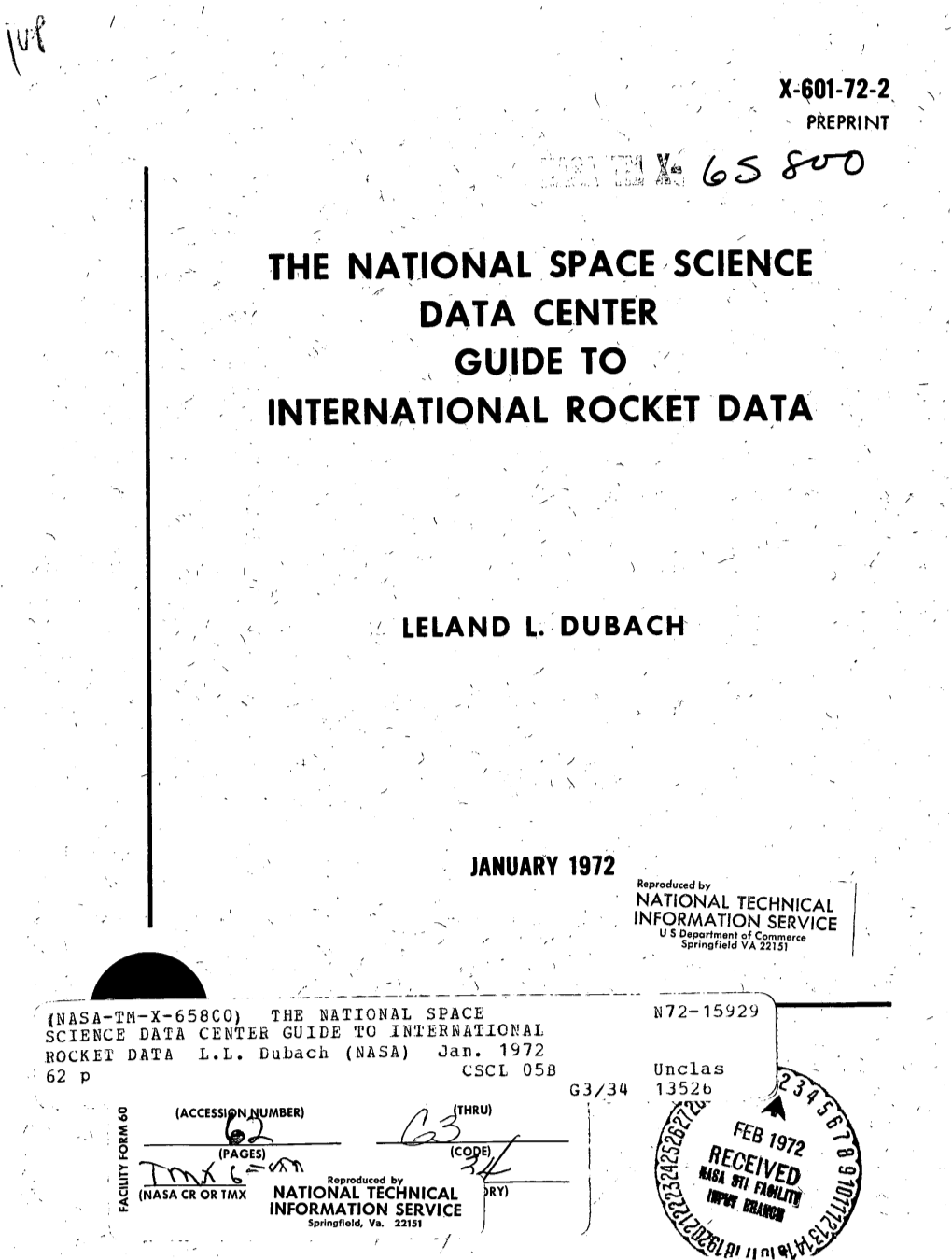 The National Space Science Data Center Guide to International Rocket Data