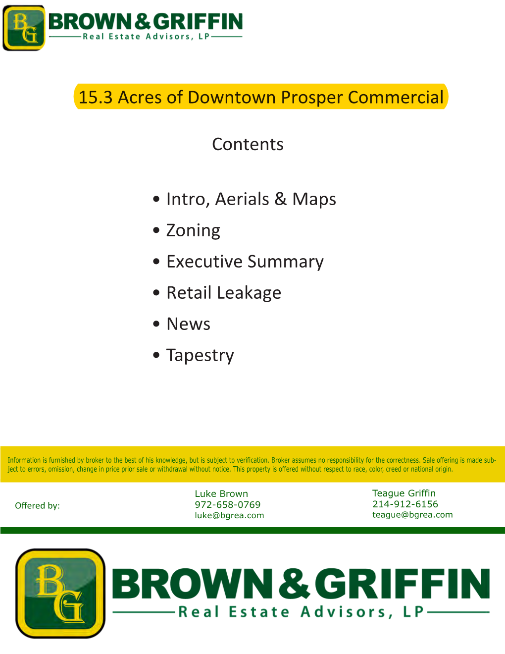 Contents • Intro, Aerials & Maps • Zoning • Executive Summary