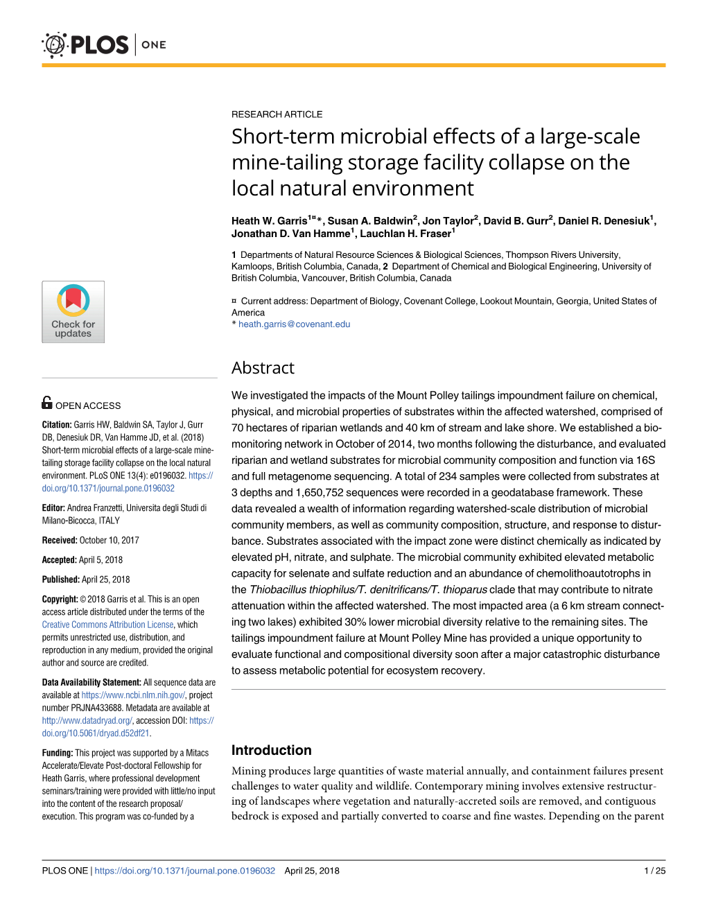 Short-Term Microbial Effects of a Large-Scale Mine-Tailing Storage Facility Collapse on the Local Natural Environment