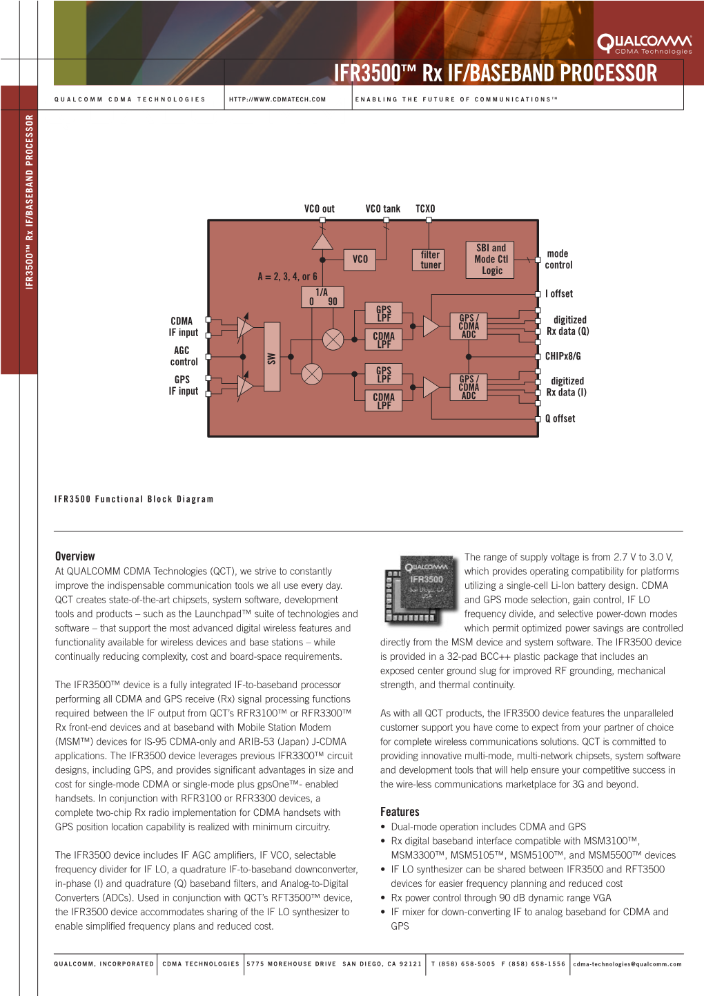 IFR3500™ Rx IF/BASEBAND PROCESSOR