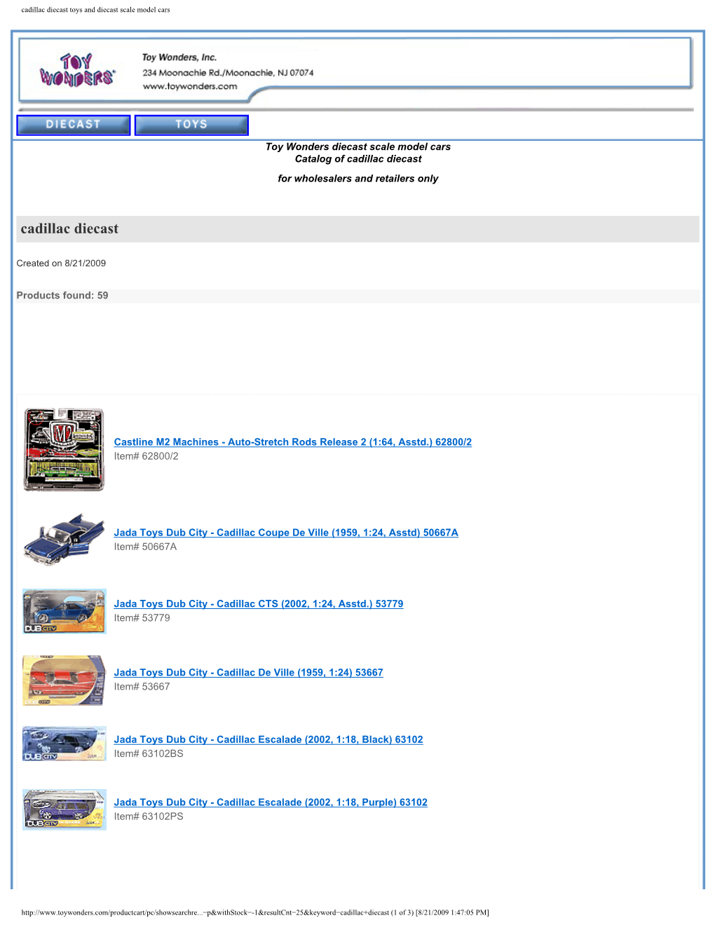 Cadillac Diecast Toys and Diecast Scale Model Cars