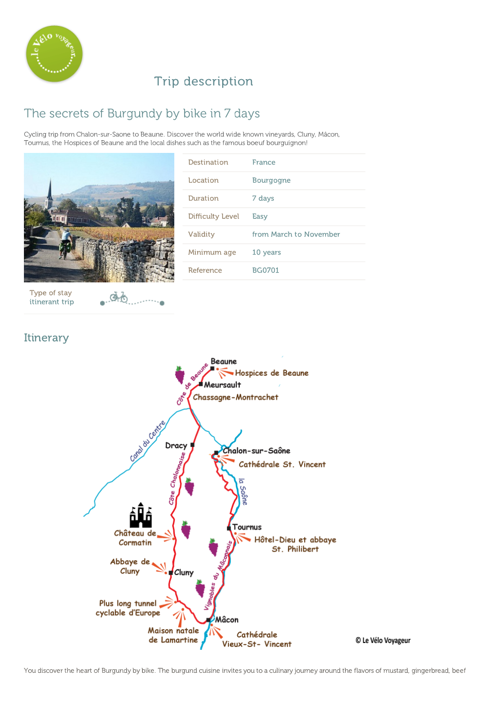 Trip Description the Secrets of Burgundy by Bike in 7 Days