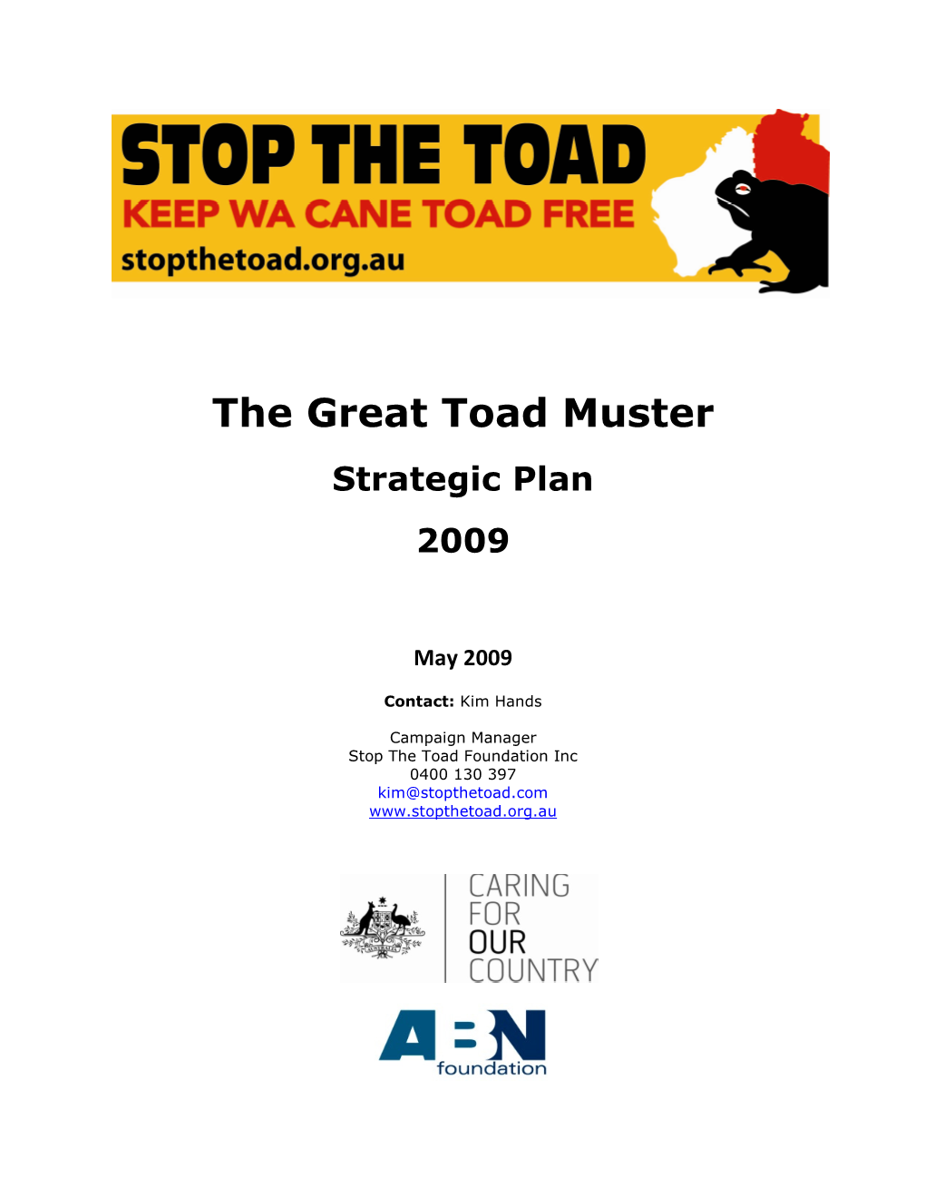 The Great Toad Muster Strategic Plan 2009