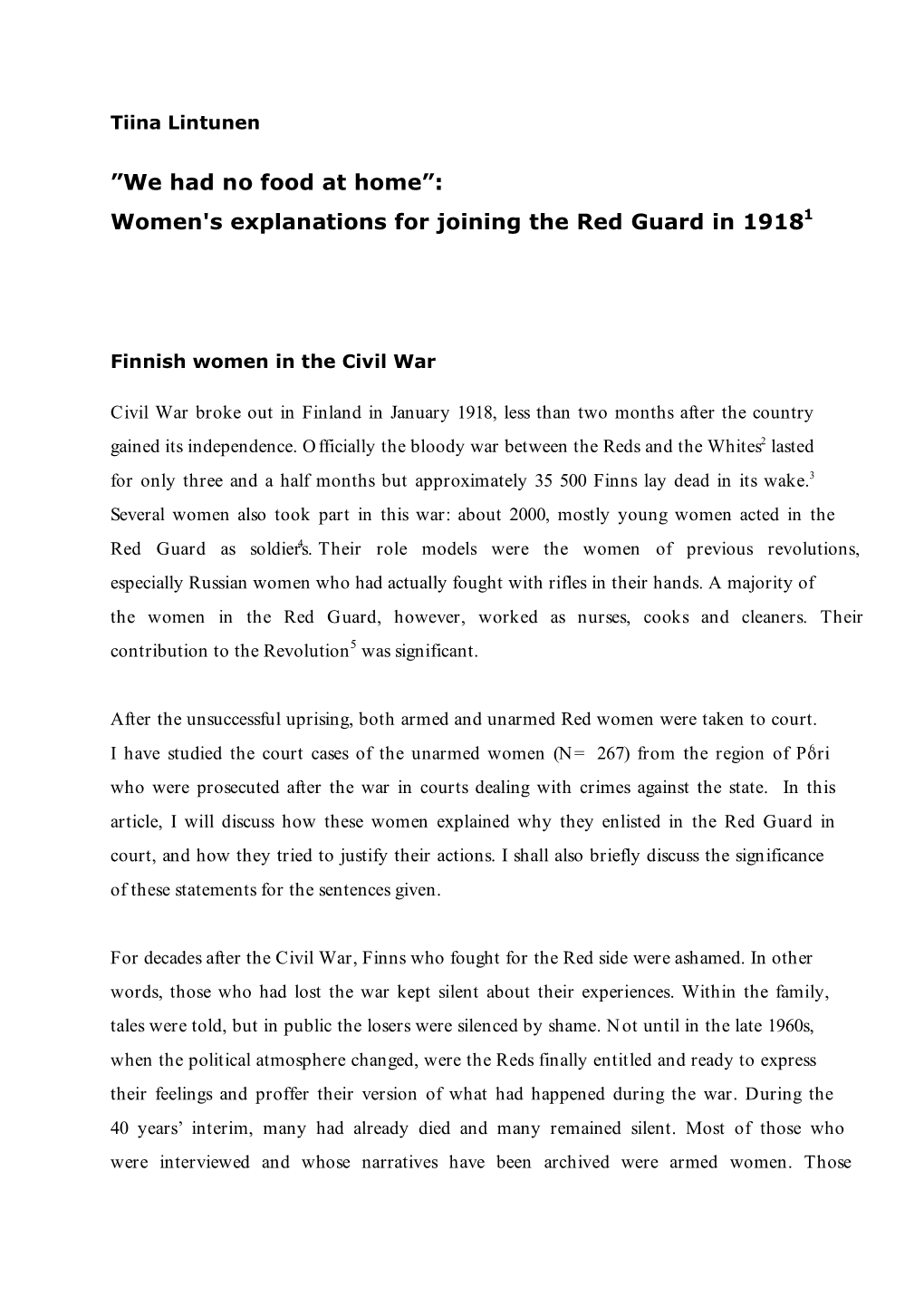 Women's Explanations for Joining the Red Guard in 19181