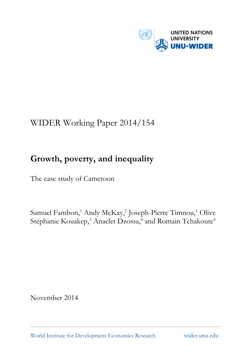 WIDER Working Paper 2014/154 Growth, Poverty, and Inequality