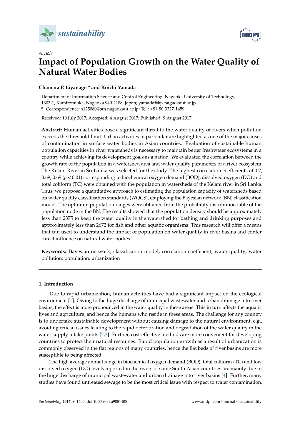 Impact of Population Growth on the Water Quality of Natural Water Bodies