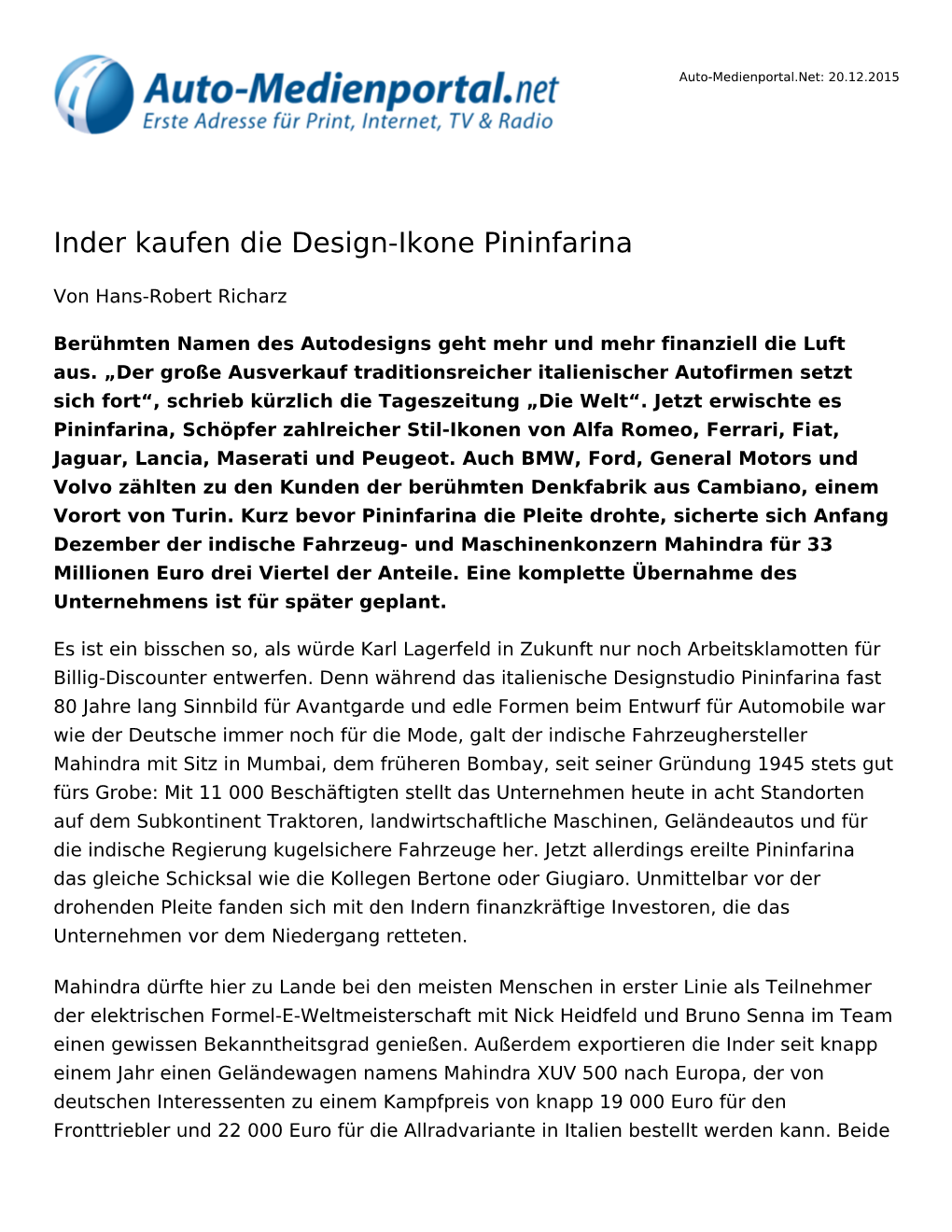 Inder Kaufen Die Design-Ikone Pininfarina