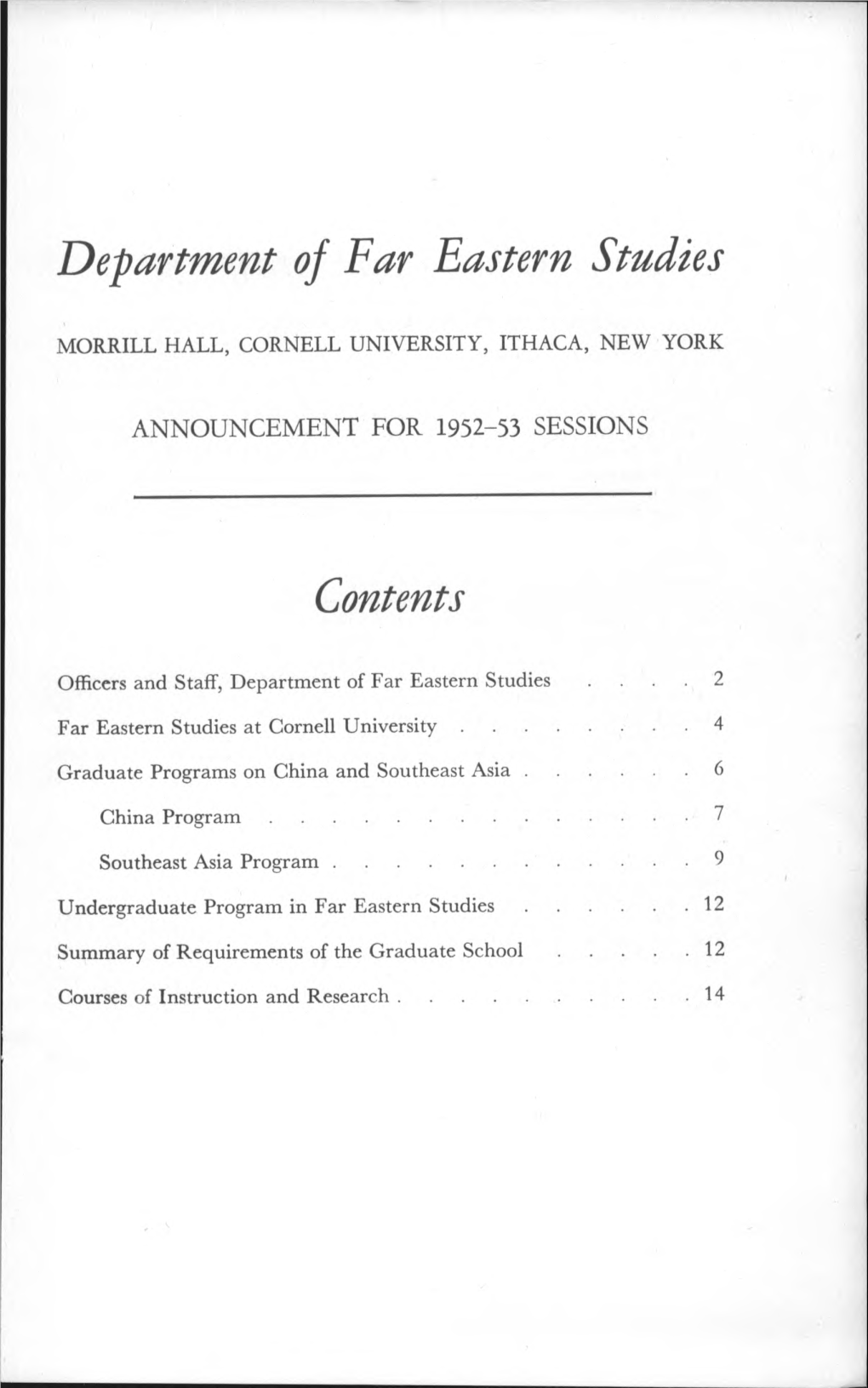 Department of Far Eastern Studies Contents