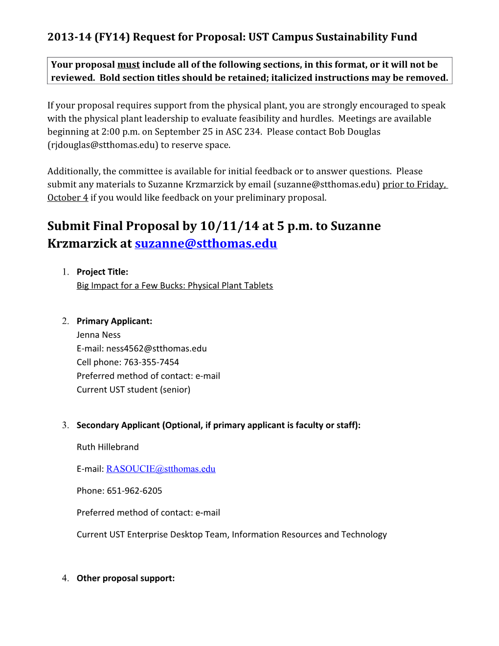 2013-14 (FY14) Request for Proposal: UST Campus Sustainability Fund