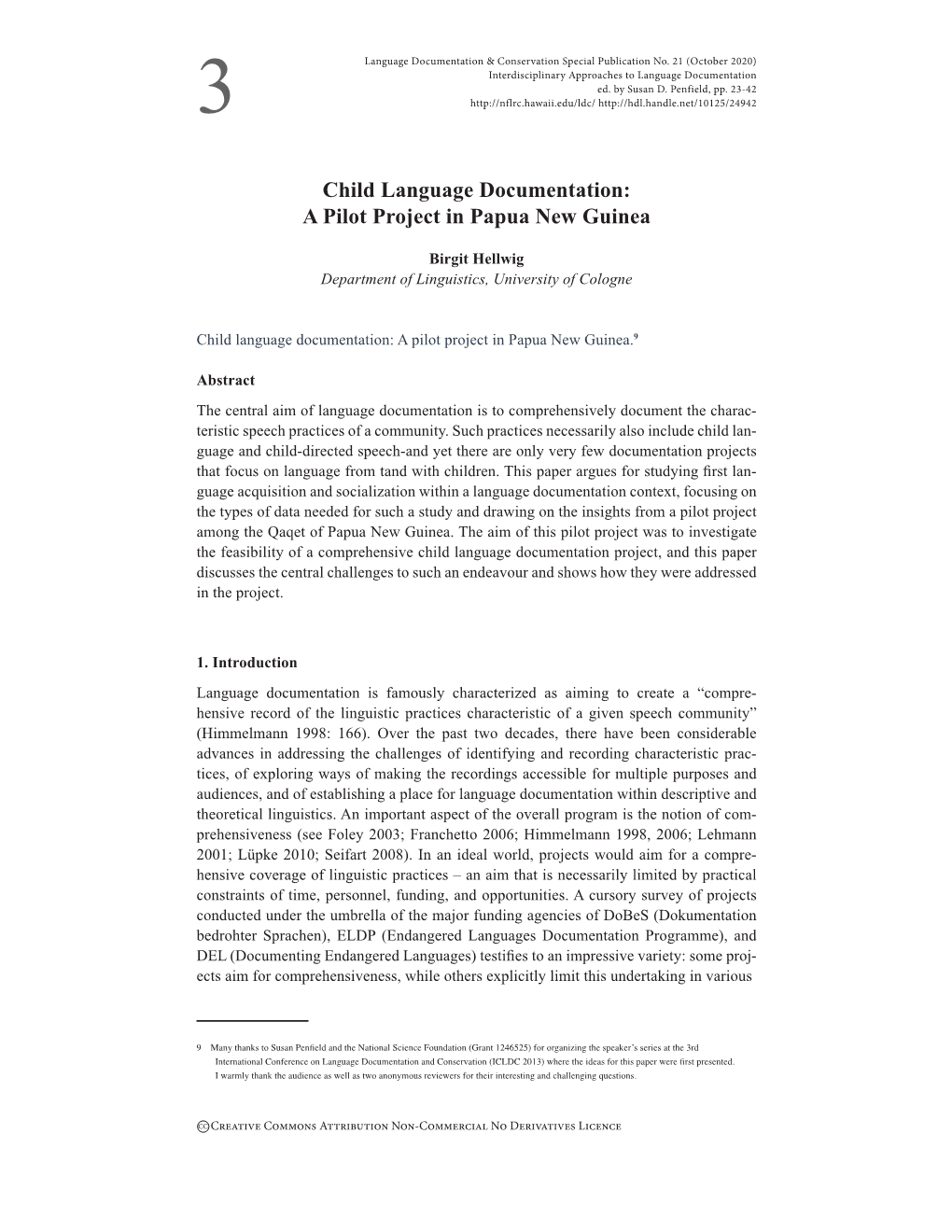 Child Language Documentation: a Pilot Project in Papua New Guinea