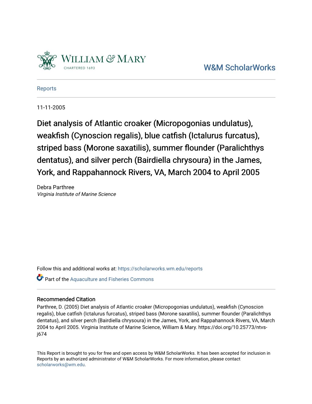 Diet Analysis of Atlantic Croaker (Micropogonias Undulatus