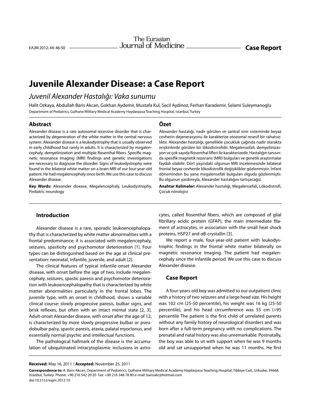 Juvenile Alexander Disease: a Case Report