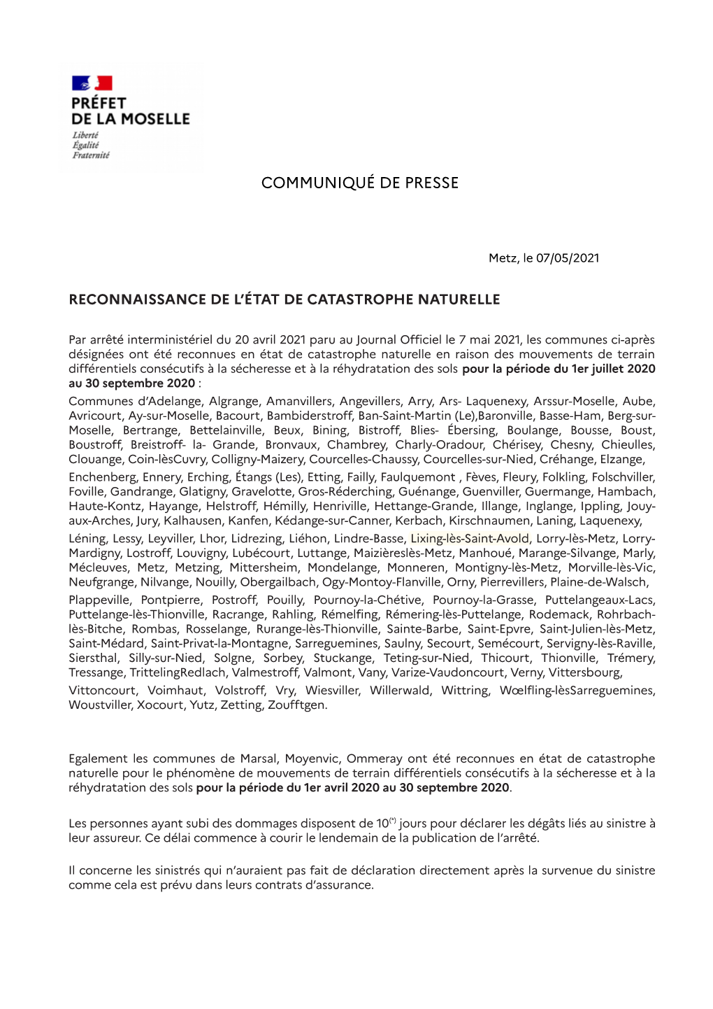 Communiqué De Presse